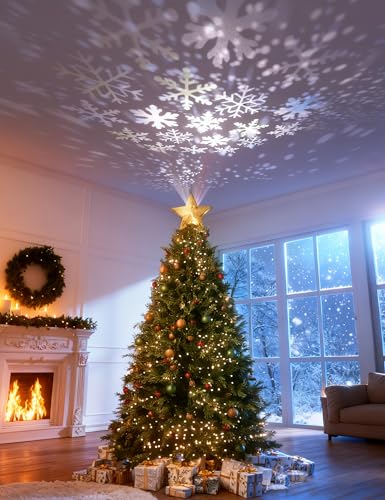 3D Lighted Christmas Star Tree Topper with Rotating Projector K155491