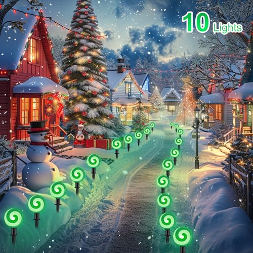 Unicorn Christmas Lollipop Pathway Lights, 10 LED Peppermint String Lights with Stakes M138626