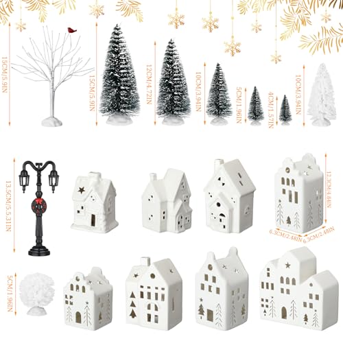 Ceramic Christmas Village Set with LED Houses and Trees H2141