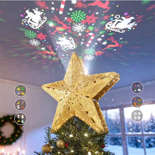 3D Lighted Christmas Star Tree Topper with Rotating Projector K155491