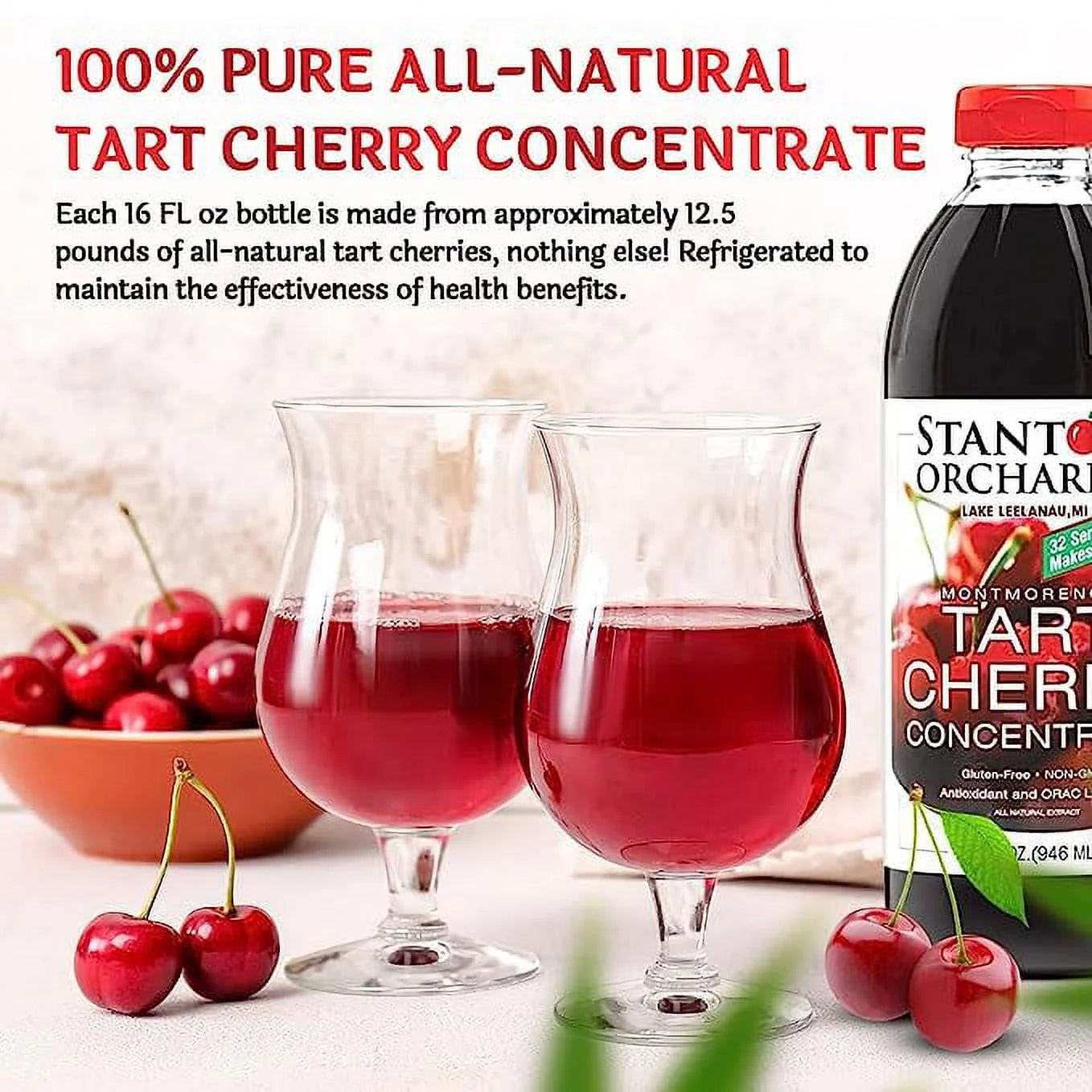 Tart Cherry Montmorency Concentrate Juice, 32 Fl Oz, 2 Pack Q49558