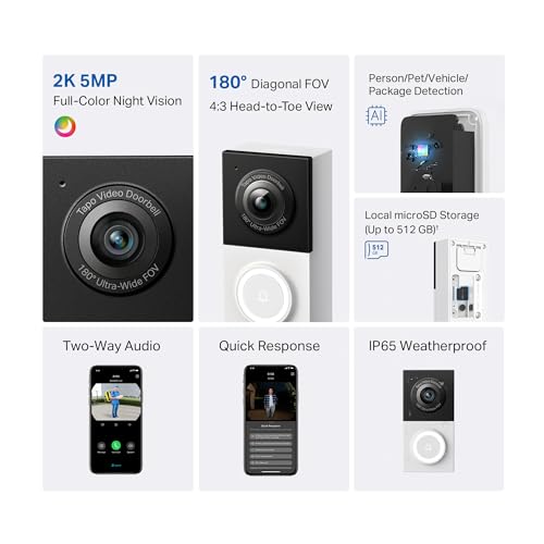 Smart Video Doorbell Camera Wired, 2K 5MP, Color Night Vision, 180° FOV, 2-Way Audio, AI Detection, Cloud & SD Card Storage L4891