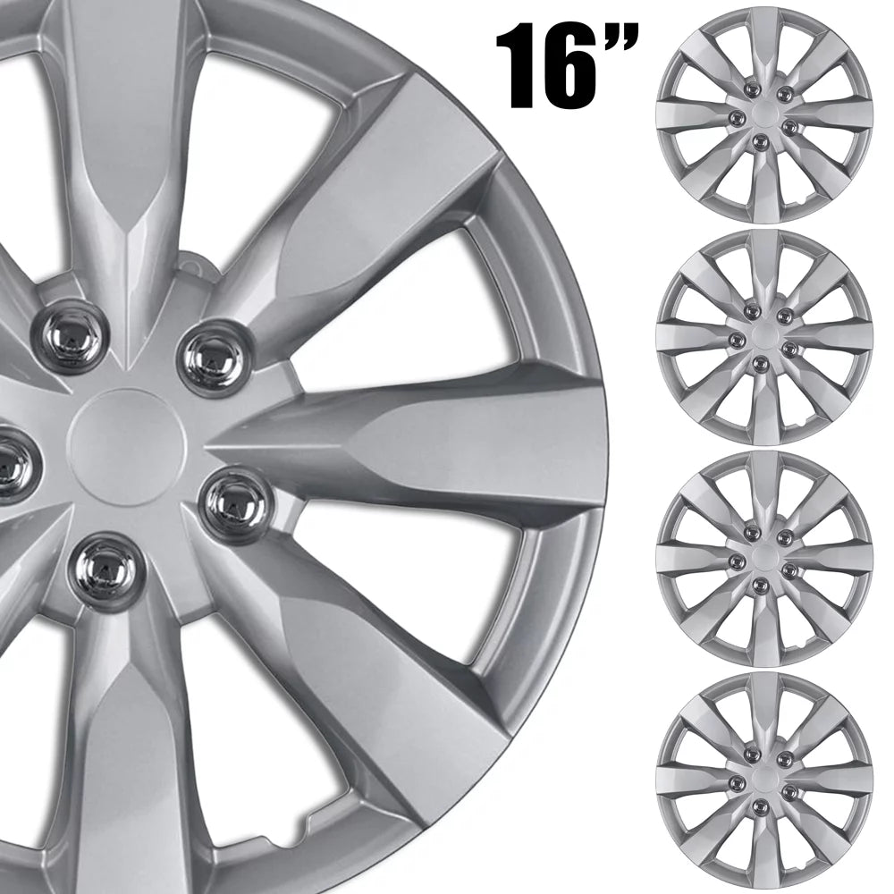 BDK 16" Premium Automotive Wheel Rim Cover Hub Caps OEM Style Replacement Snap on Car, Truck, SUV - Set (Full 4-Pack)