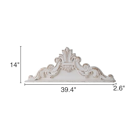 39 inch Floral Carved Wall Sculptures French Country Wall Decor, Shabby Chic White Wood Wall Art, Over the Door Decor C87538