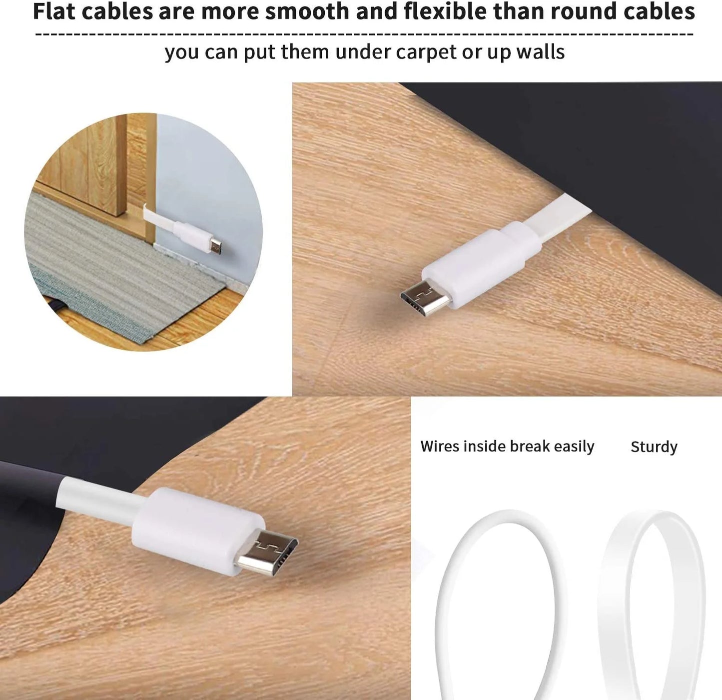 10FT USB to Micro USB Power Extension Cable 2 Pack White S305157