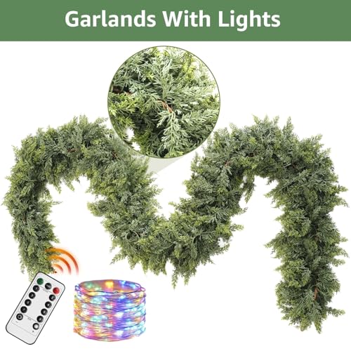 9ft Prelit Faux Pine Garland with Lights for Mantle Q9088