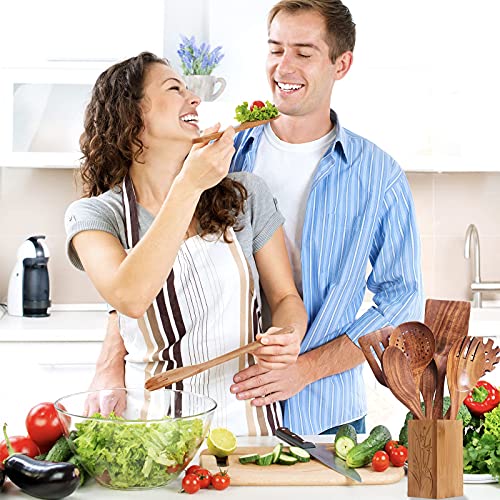 Christmas Wooden Spoons for Cooking, 10 Pcs Natural Teak Kitchen Utensils Set S557967