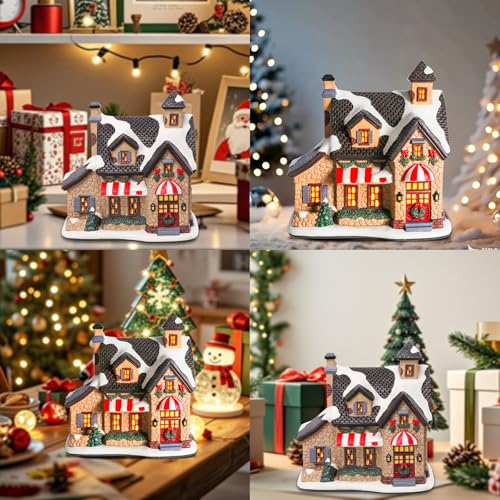 Lighted Ceramic Christmas Village Houses Indoor Decor O58573