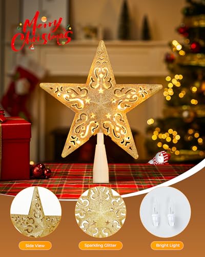 Christmas Star Tree Topper Lighted 3D Gold Pentagram Plug In Indoor Holiday Decor B983