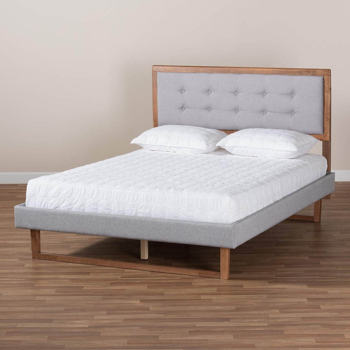 Full Platform Bed, Light Grey/Ash Walnut F85486