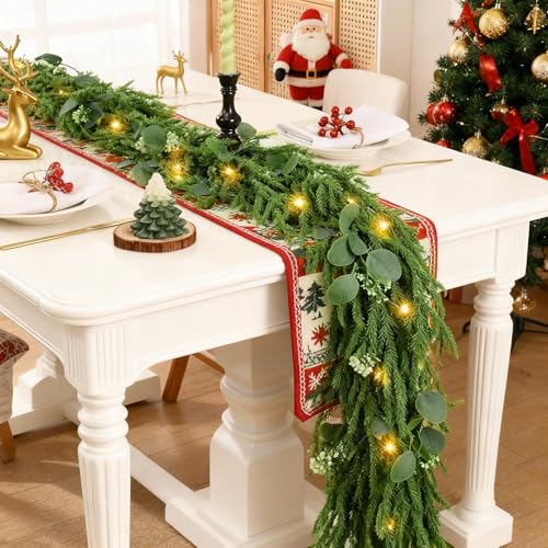 Christmas garland with lights, 9ft, battery operated with timer B505