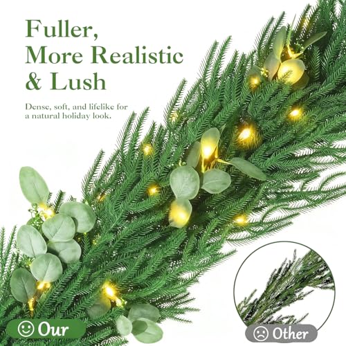 Christmas garland with lights, 9ft, battery operated with timer B505