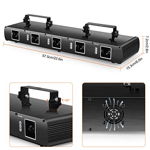 Stage Laser Light, 5 Beam Sound Activated DJ Party Lights with Remote Control O445463
