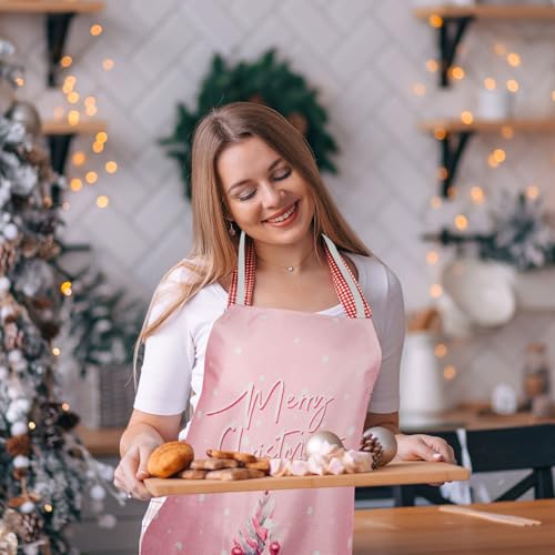 Christmas Aprons Pink Xmas Tree Santa Deer Buffalo Plaid Adjustable Kitchen Cooking B960408