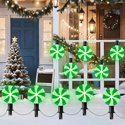 Unicorn Christmas Lollipop Pathway Lights, 10 LED Peppermint String Lights with Stakes M138626