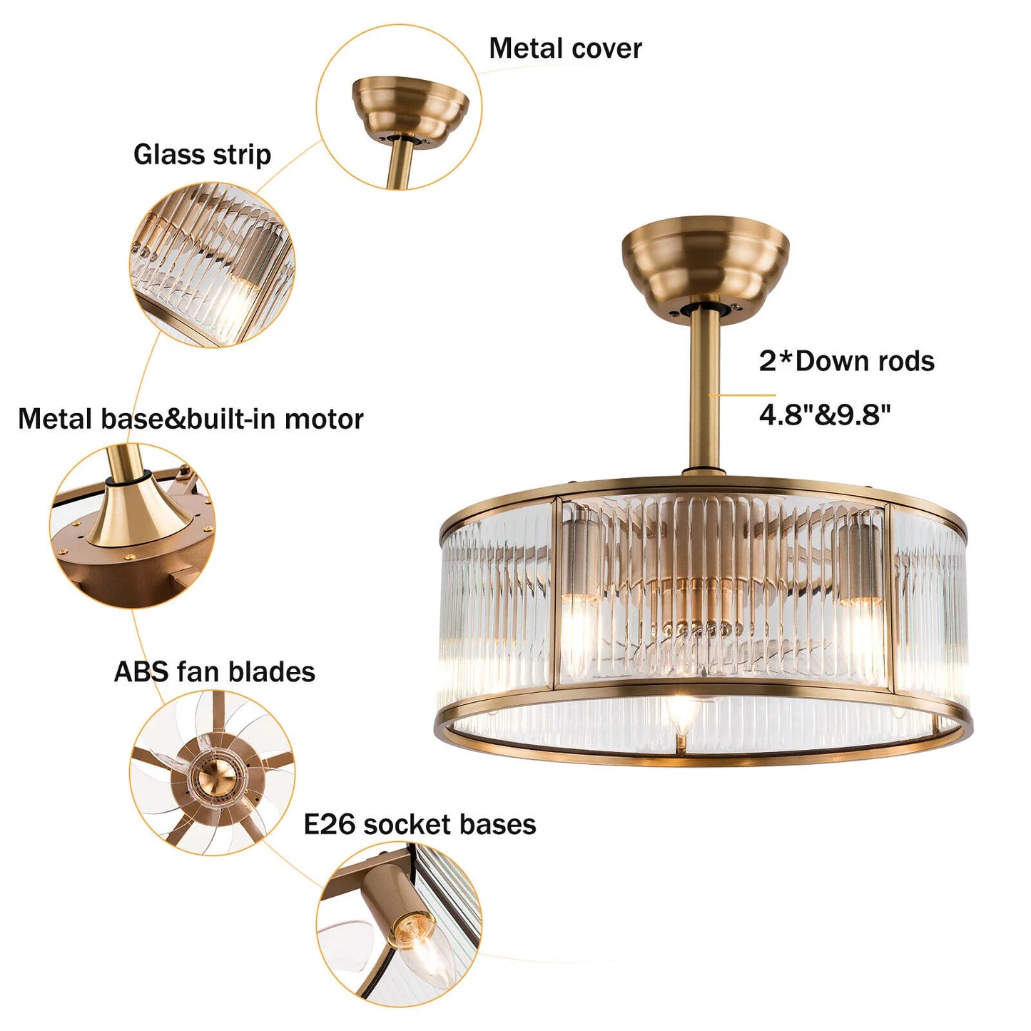 Farmhouse Ceiling Fan Light Gold With Remote Control L2827