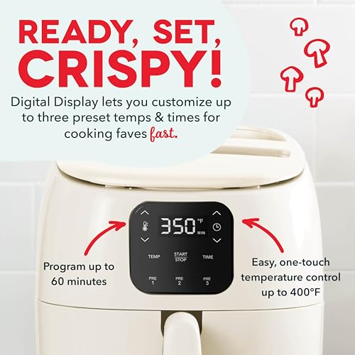 Electric Air Fryer Oven, 2.6 Qt., Grey, Compact Digital, 1000-Watt O882