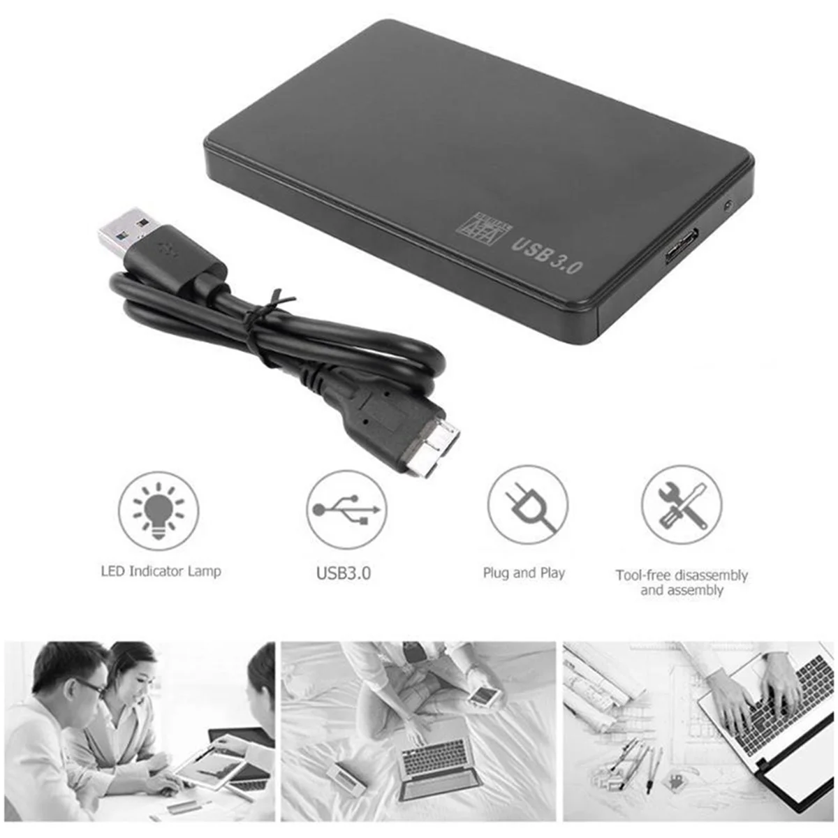 2.5in to USB 3.0 Solid State Enclosure for HDD SSD External, Black Z16603