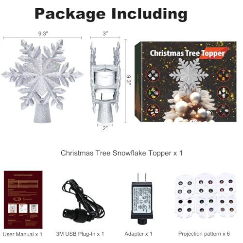 Silver 3D Glitter Christmas Tree Topper with LED Rotating Lights Q176