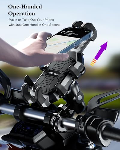 Motorcycle Phone Holder with Anti-Shake Mount, Adjustable Handlebar Cradle for Smartphones B485