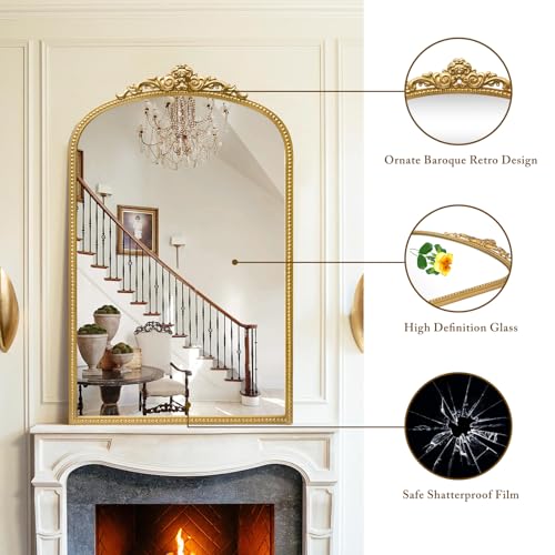 Antique Gold Arch Bathroom Mirror with Beaded Frame L766958