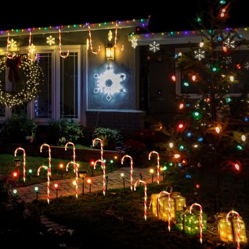 Candy Cane Lights Outdoor Pathway 15FT Solar Christmas Yard Decoration I41159