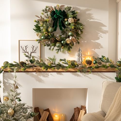 Christmas Garland with Lights, 6Ft Prelit for Mantle, Stairs Railing, Green Gold R97358