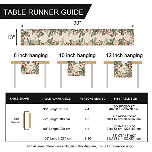 Winter Pine Cone Berry Table Runner, Watercolor Botanical Kitchen Decor, Christmas Farmhouse Dining Decoration 13 X 72 S13131