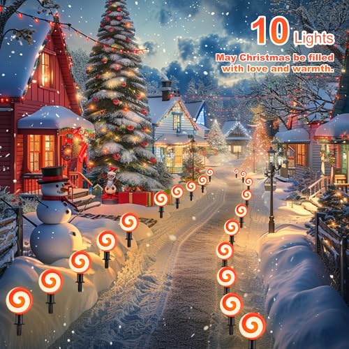 Unicorn Christmas Lollipop Pathway Lights, 10 LED Peppermint String Lights with Stakes M138626