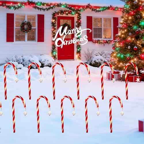 Candy Cane Solar Pathway Lights, 10 Pack, 8 Modes, Waterproof Outdoor Christmas Decor I520847