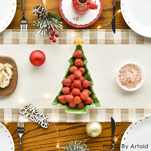 Buffalo Plaid Christmas Trees Table Runner, Winter Holiday Kitchen Dining Decor, 13 x 108 Inch A940