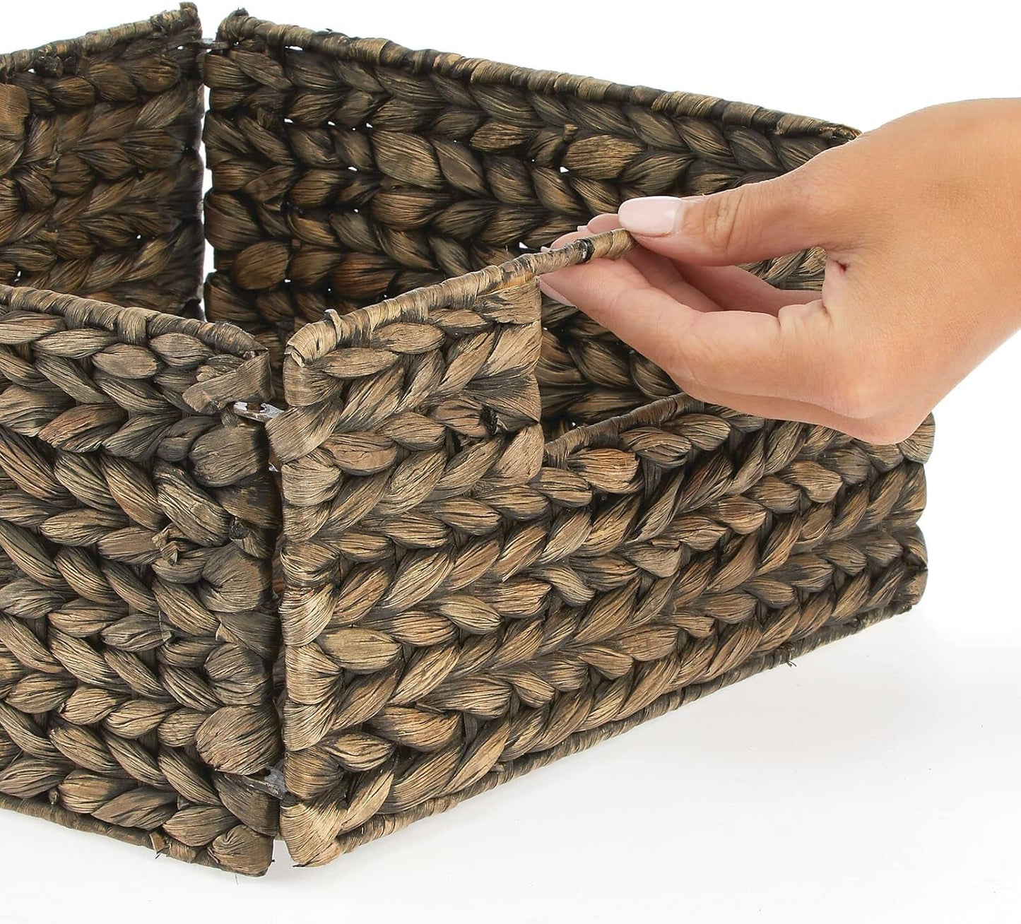 Woven Hyacinth Bin Basket Organizer with Handles - Foldable Storage for Kitchen Pantry, Cabinet, Cupboard X957