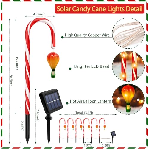 Outdoor Solar Christmas Decorations, 180 LED Candy Cane Lights, 8 Modes, Waterproof M23825