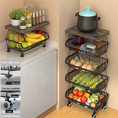 Kitchen Storage Baskets with Wheels, Metal Cart F156