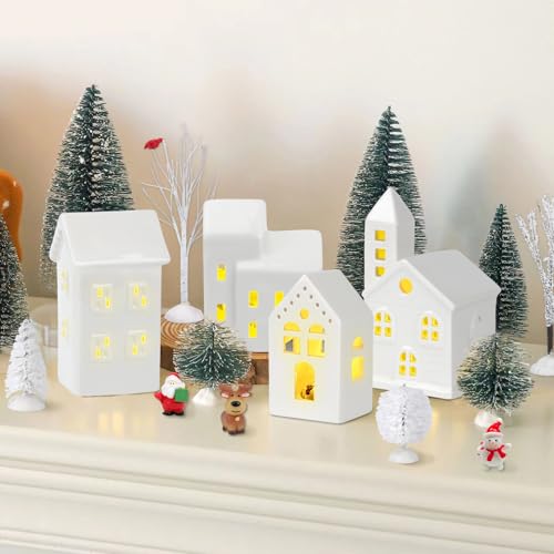 LED Christmas Village Set with 8 Ceramic Houses and 17 Trees B5196