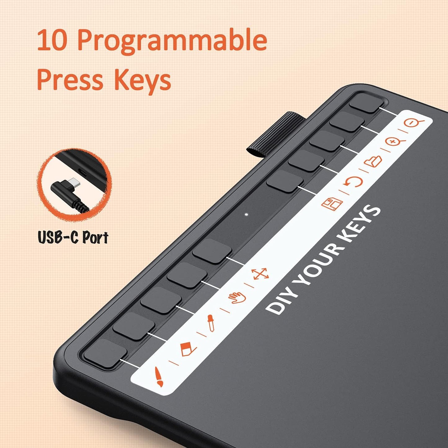 Graphics Drawing Tablet with Battery-Free Stylus and 8192 Pressure Levels F612198