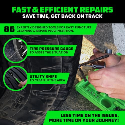 Tire Repair Kit 86-Piece Heavy Duty Tubeless Tire Plug Tools for Car Motorcycle ATV UTV RV Trailer J124990