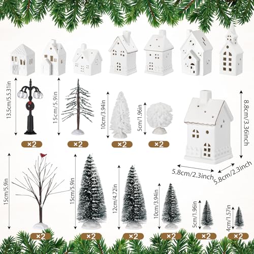 Ceramic LED Christmas Village Set with 8 Houses and 18 Trees C583