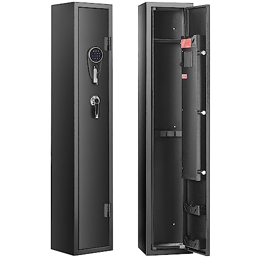 VEVOR 6-8 Rifles Gun Safe, Rifle Safe with Fingerprint & Digital Keypad Lock, Gun Storage Cabinet for Shotguns with Built-in Storage Locker, Removable Storage Shelf for Home Long Gun and Pistols
