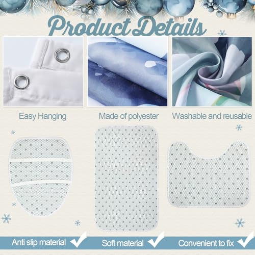 7 Pcs Christmas Shower Curtain Set with Non Slip Rugs, Toilet Cover and Towels U40957