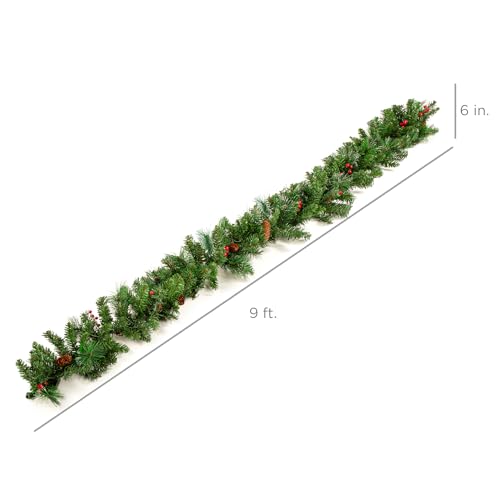 9ft Pre-Lit Christmas Garland for Stairs, Fireplace with 50 Lights W212