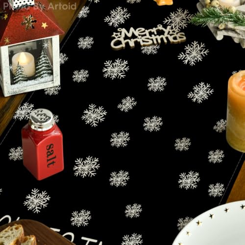 Beige Pine Tree Snowflake Christmas Table Runner, Winter Holiday Kitchen Dining Table Decor, 13 x 72 Inch Z426