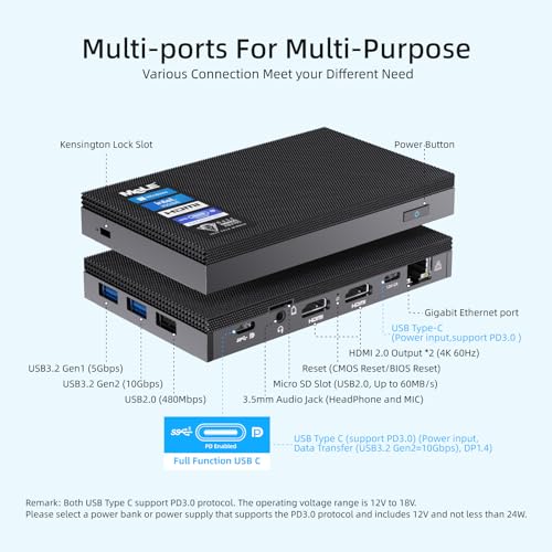 Fanless Mini PC Windows 11 Pro 16GB RAM 512GB ROM W398078