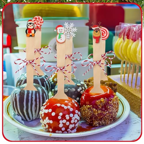 100 Set Christmas Wooden Spoons for Hot Cocoa, Chocolate, and Baking A7471