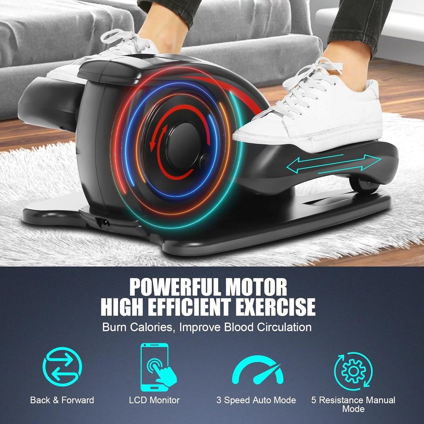 Under Desk Elliptical Machine Electric Seated Pedal Exerciser with LCD Display and Remote Control W253093