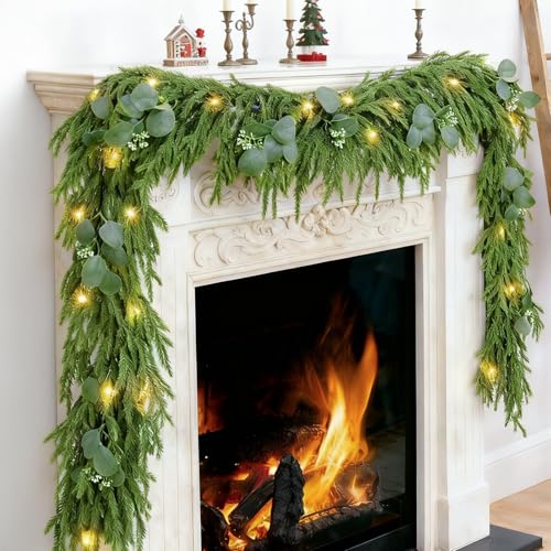 Christmas garland with lights, 9ft, battery operated with timer B505