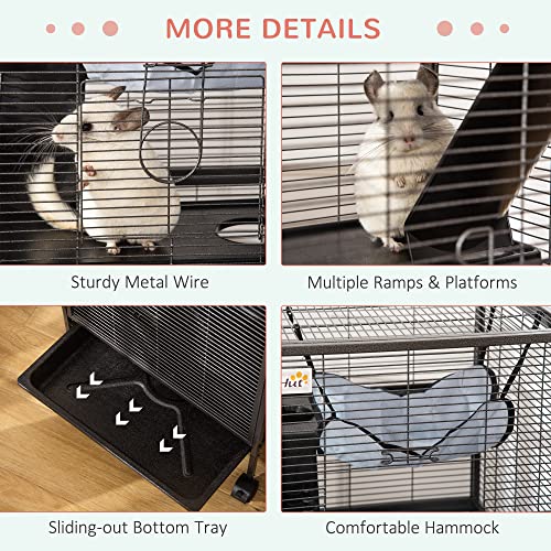 Metal Small Animal Cage with 4 Tiers and Hammock, Gray F143