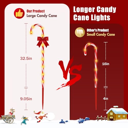 Christmas Solar Candy Cane Pathway Lights, 24PCS 240LED Outdoor Decorations with Red Bow Waterproof E437