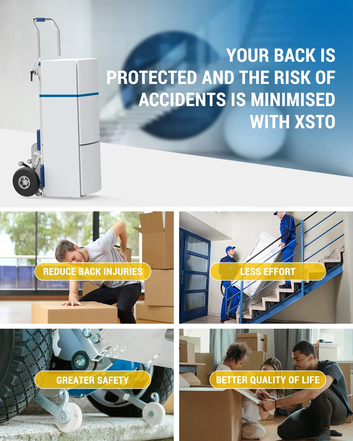 Electric Stair Climbing Hand Truck Dolly Cart with Auto Edge Brake, 375LBS Capacity A37376