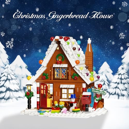Gingerbread House Building Kit with LED Lights, Christmas Village Blocks Set W90380